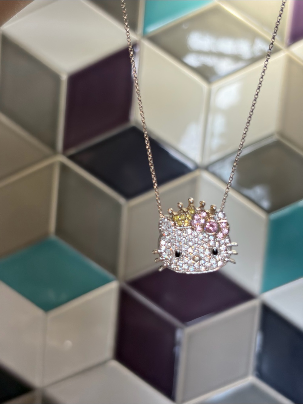 Y2K Hello Kitty Sanrio 925 gold plated Diamonique pendant Necklace Rare - Picture 3 of 8